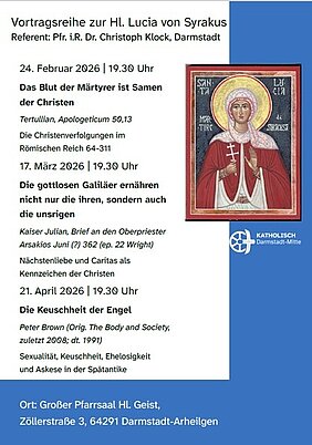 Infoplakat zur Vortragsreihe über die heilige Lucia von Syrakus