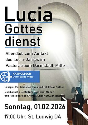 Plakat zum Lucia-Gottesdienst am 1.2.2026 um 17 Uhr in St. Ludwig