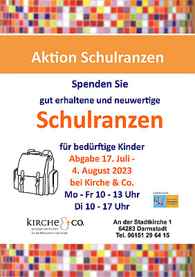 Plakat mit Informationen zur Spendenaktion für Schulranzen